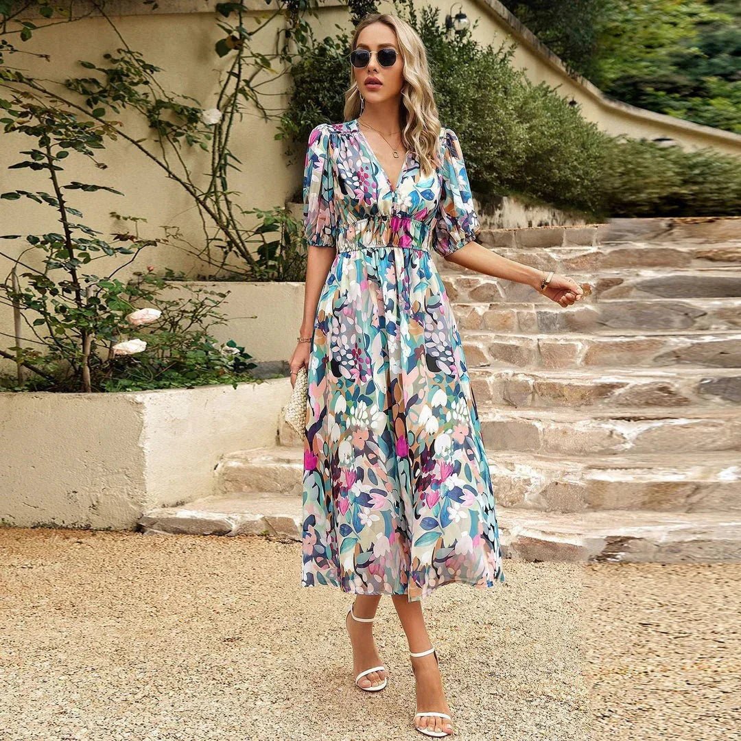 By Esther™ | Colourful V-neck Dress