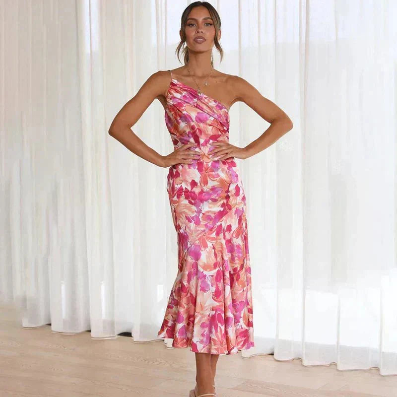 By Esther™ | Asymmetrische Bloemen Midi Jurk