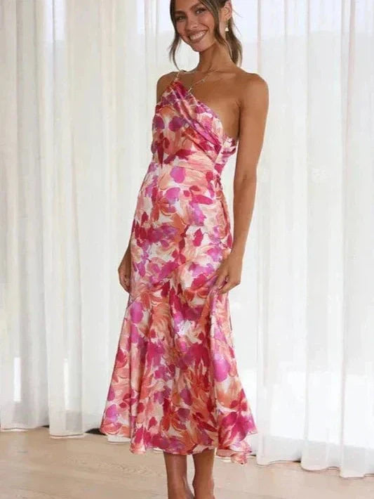By Esther™ | Asymmetrische Bloemen Midi Jurk