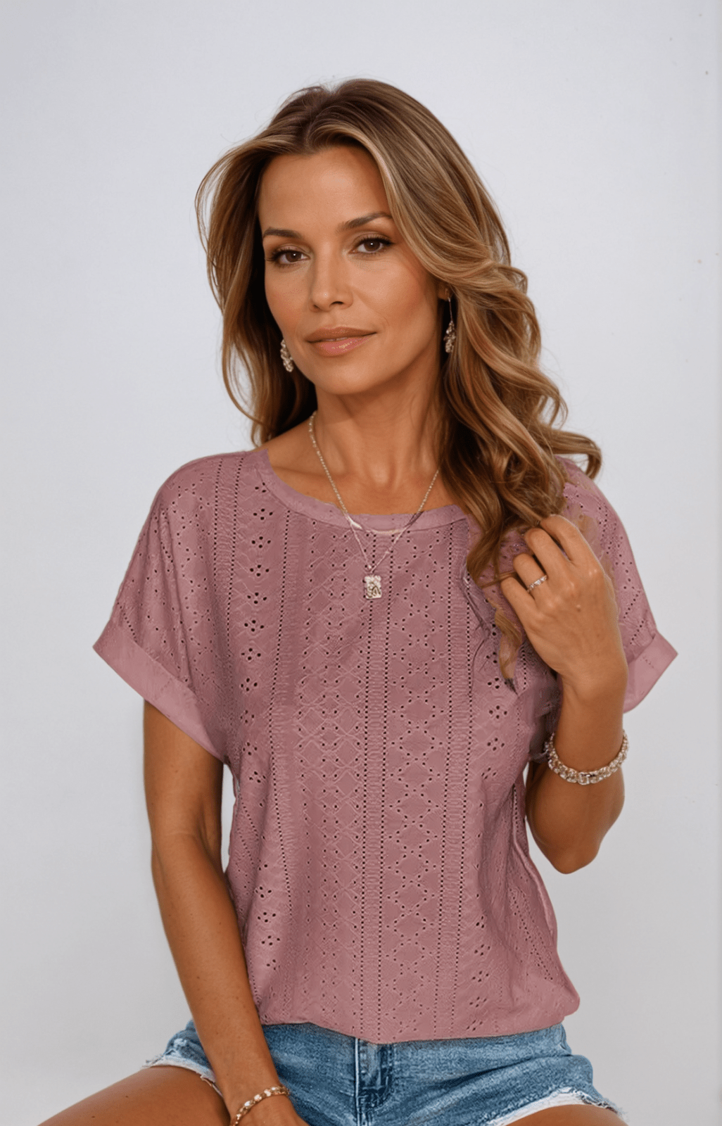By Esther™ | Casual Eyelet Top with Playful Details