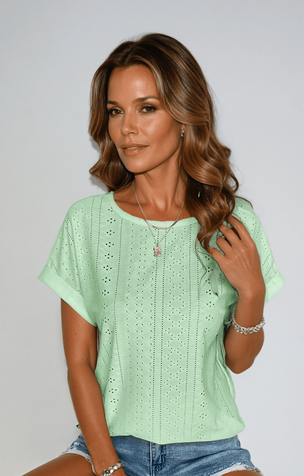 By Esther™ | Casual Eyelet Top with Playful Details