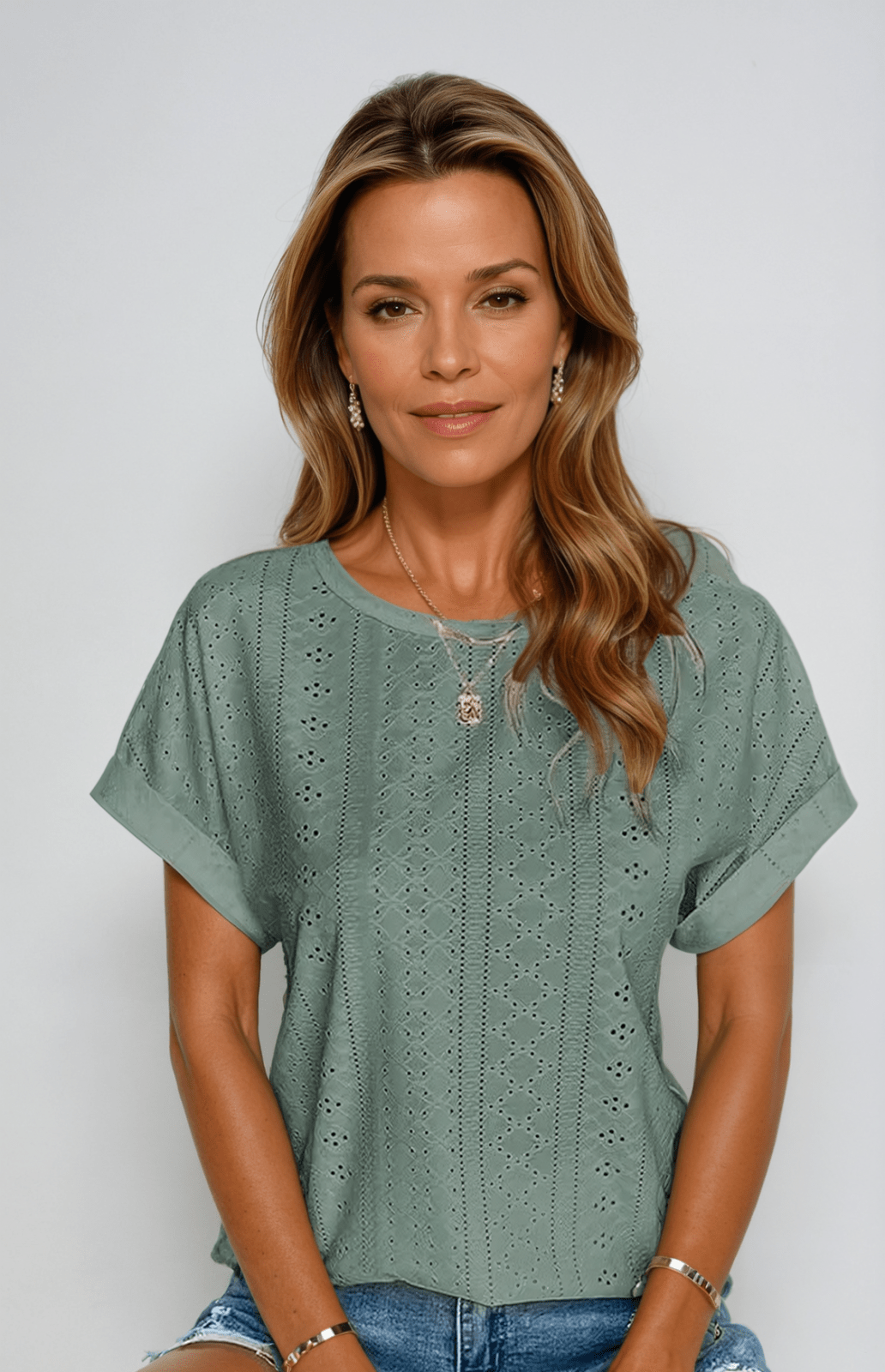 By Esther™ | Casual Eyelet Top with Playful Details
