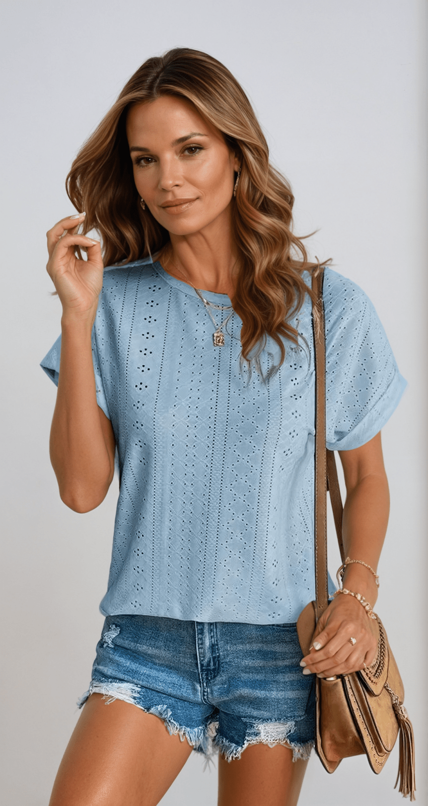 By Esther™ | Casual Eyelet Top with Playful Details
