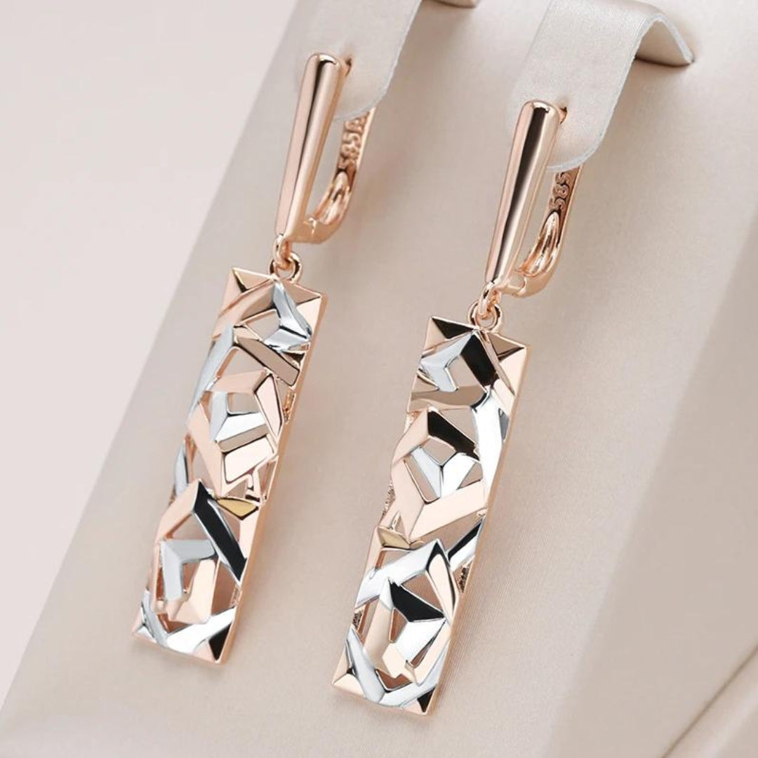 By Esther™ | Elegant Rectangular Earrings of Gold and Silver