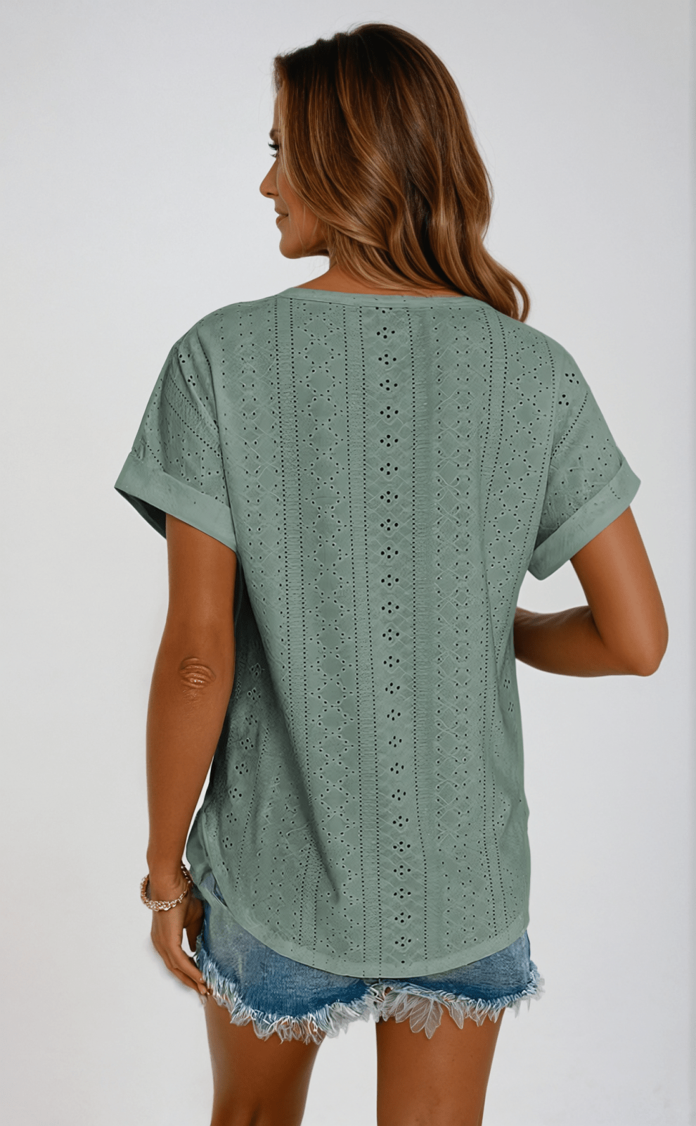 By Esther™ | Casual Eyelet Top with Playful Details